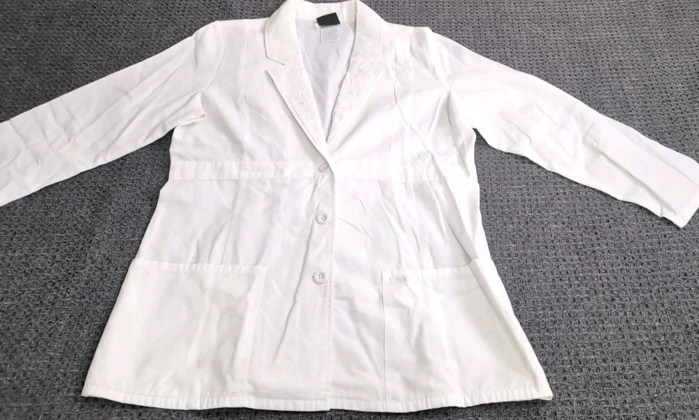 Baby Phat White Lab Coat Embroidered Collar Size Medium Long Sleeve Button Up