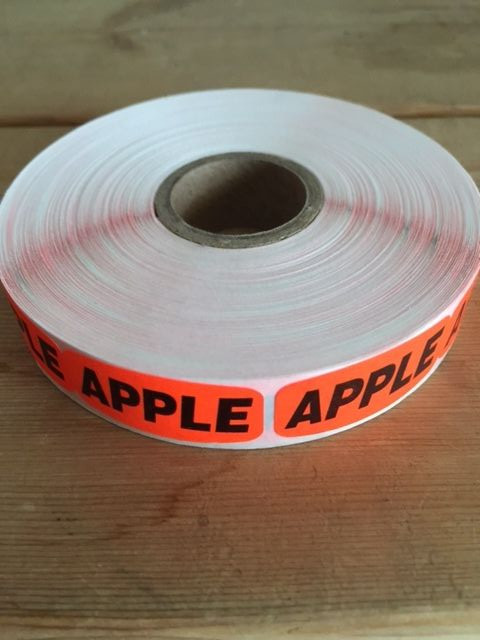 1000 ea. APPLE MERCHANDISE LABELS FL RED BLACK STICKERS