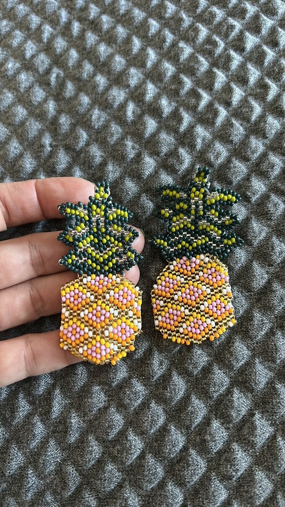 NEW Handmade folk boho statement pineapple Beaded Colombian earrings