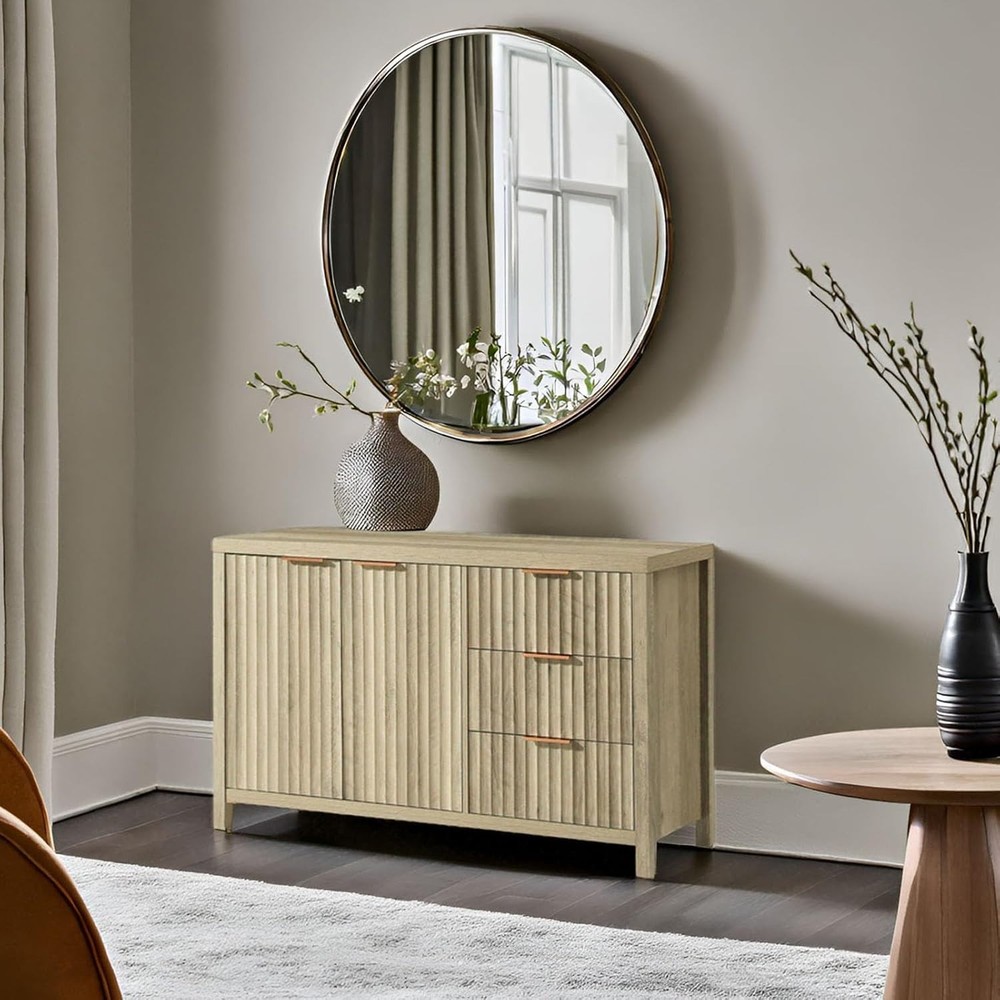 Buffet Cabinet with Storage Fluted Sideboard with 2 Doors 3 Drawers Modern Crede