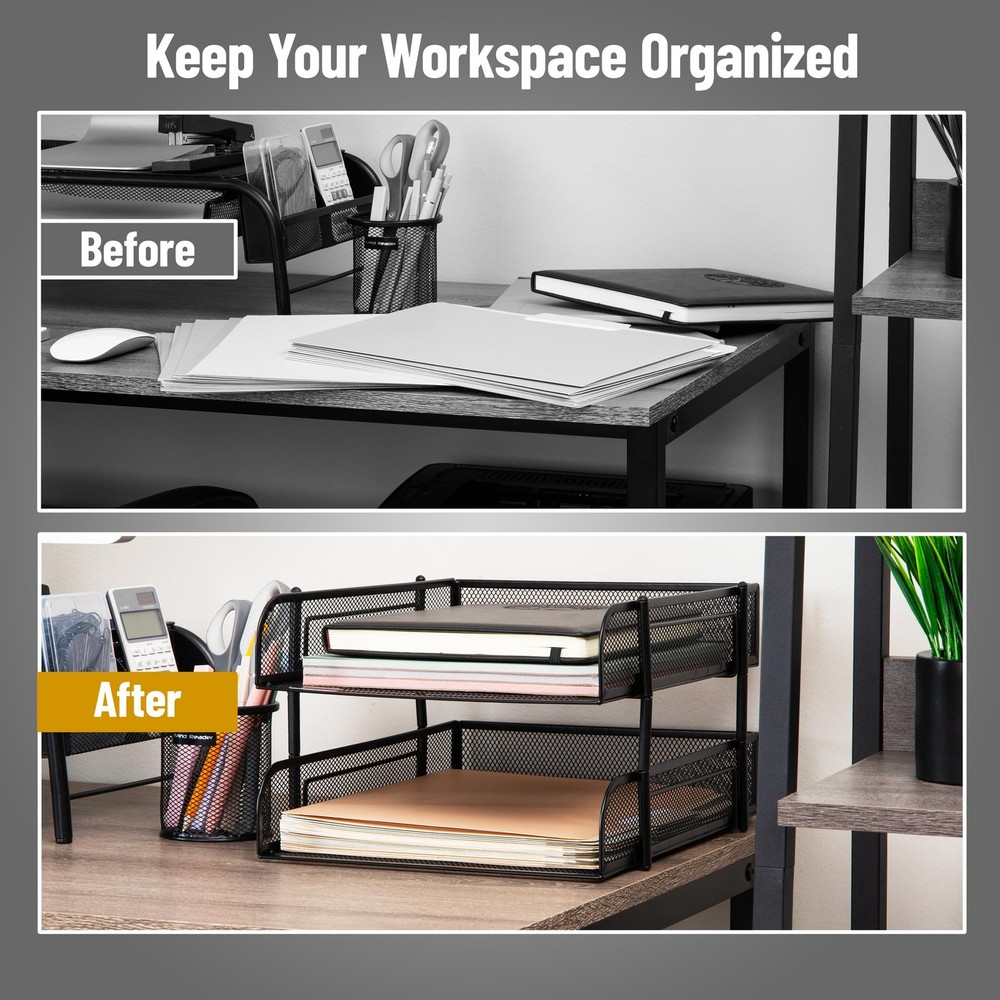 Stackable Paper Tray, Desktop Organizer, File Storage, Office, Metal Mesh, 2 ...