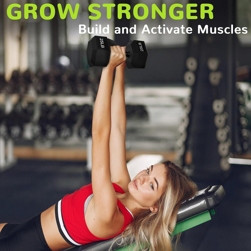 25lb Solid Cast Iron Rubber Encased Dumbbell with Secure Grip for All Workouts