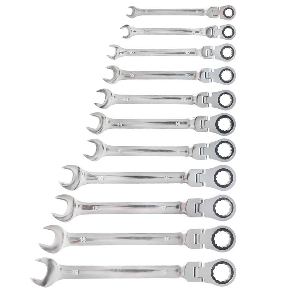 Flexible Ratcheting Wrench Set 12 Pcs 8-19mm Metric Combination Spanner Tool