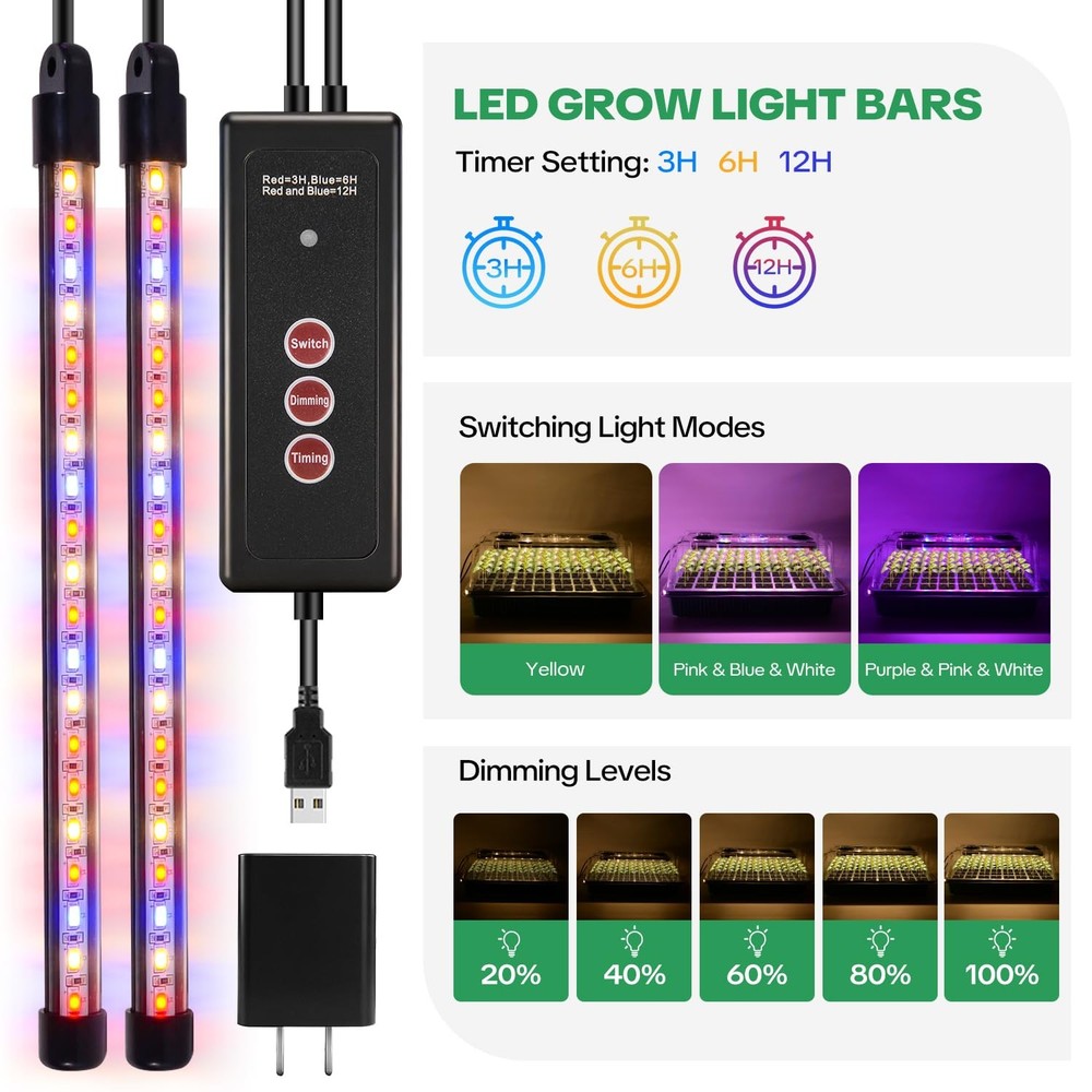 Starter Tray with Grow Light & Heating Mat, Digital Temperature Control, 40-C...