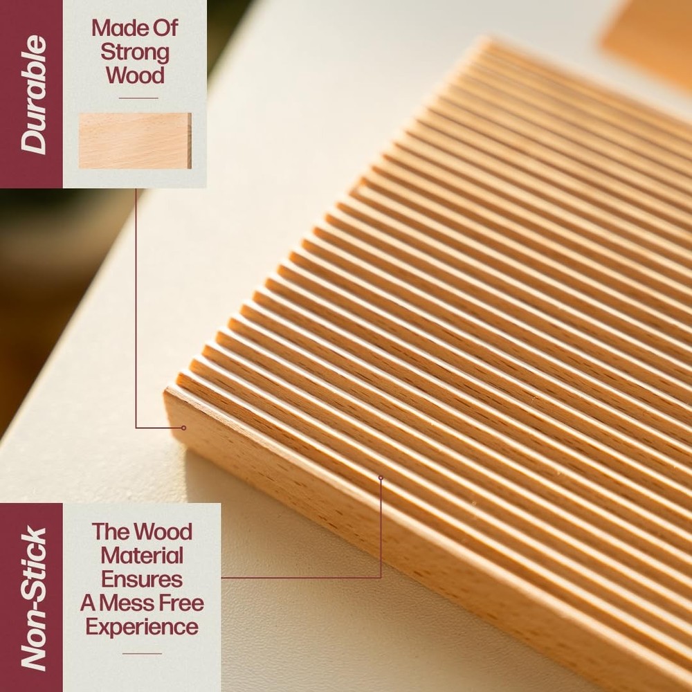 Wooden Pasta Board Set – 6-Piece Making Tools – Includes medium, Wood