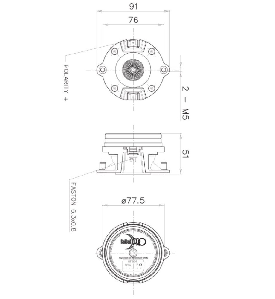 Faital Pro HF104 1" Compression Driver Horn Speaker 1-Inch Exit 2-Bolt 8 Ohm