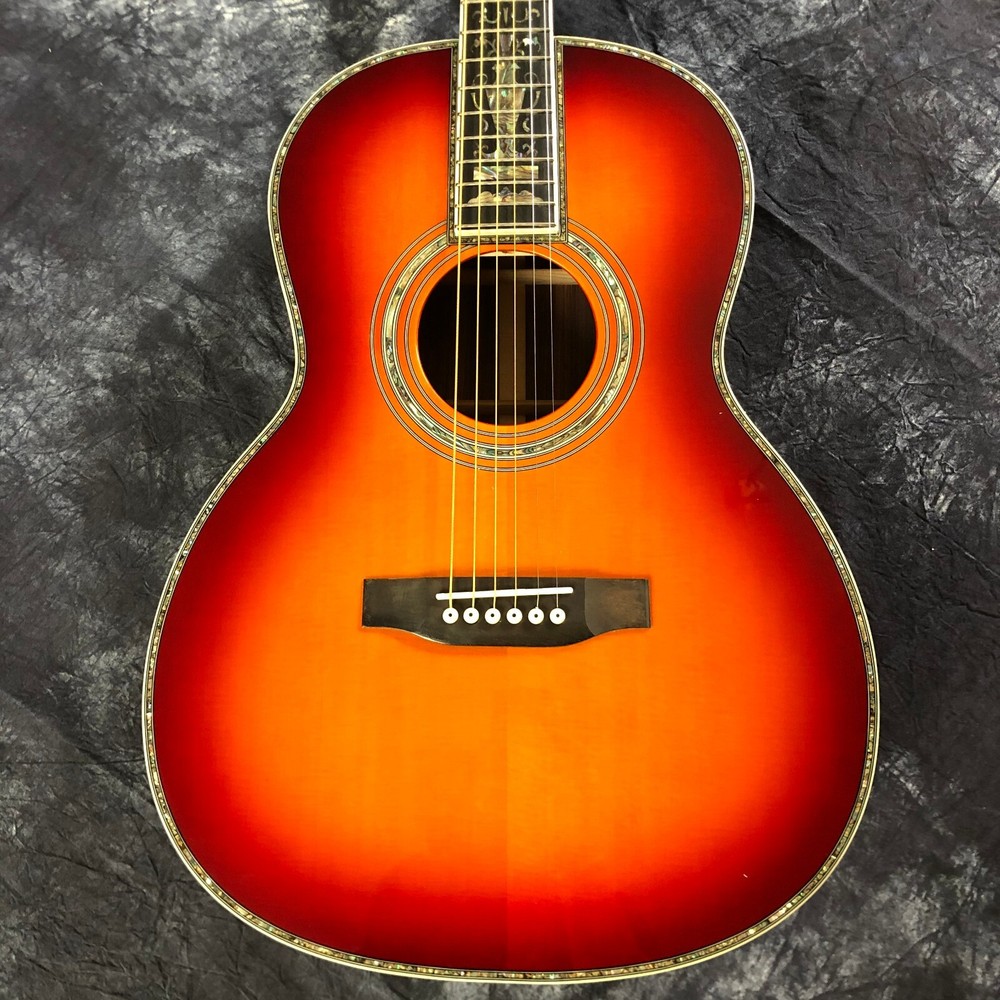 39" Cherry Solid Spruce OOO Type Acoustic Guitar Abalone Ebony Fingerboard