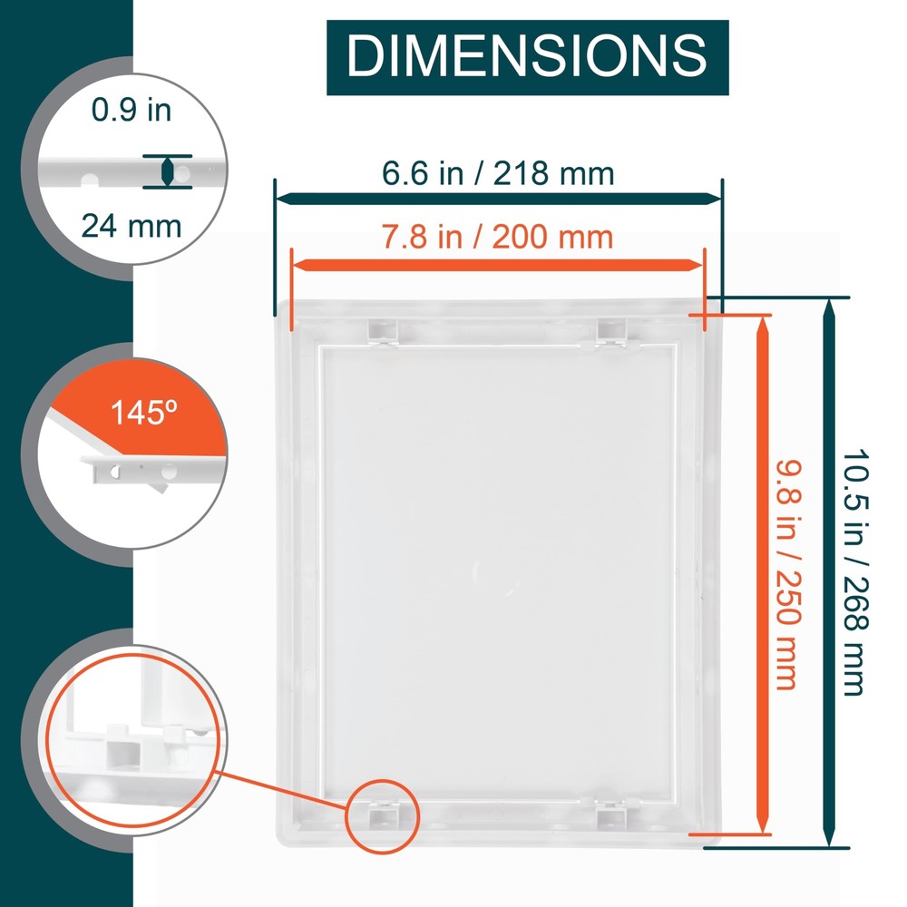 8" x 10" White Plastic Access Panel. Service Shaft Door Panel. Plumbing, Elec...