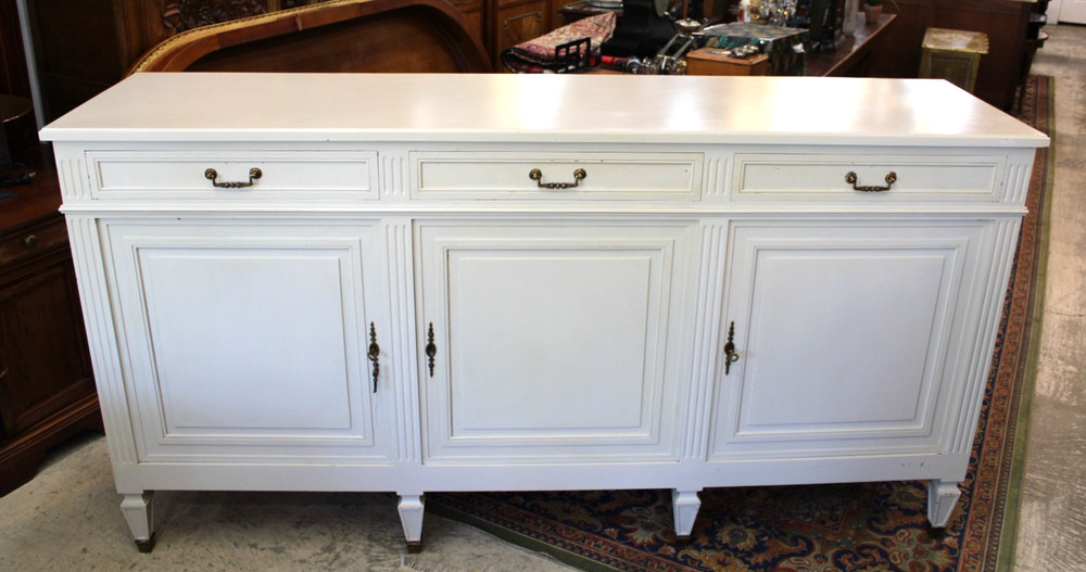French Antique Louis XVI Painted White Sideboard / Buffet