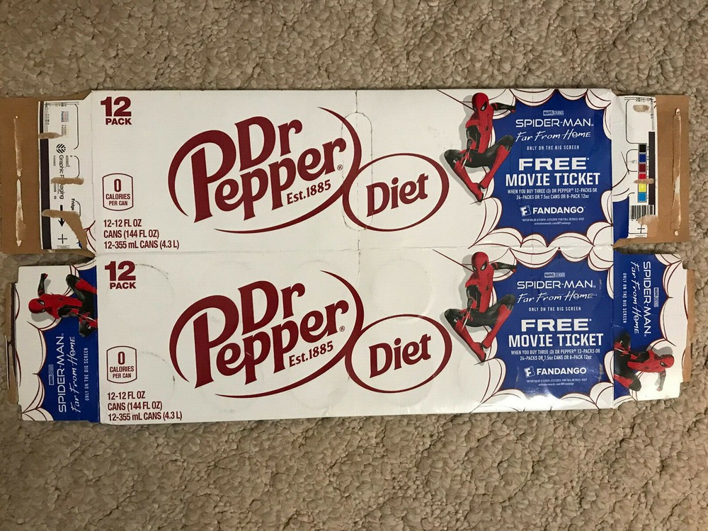 Dr Pepper Diet Spider-Man Far From Home Ticket Offer 12-Pack Box FLAT EMPTY 2019