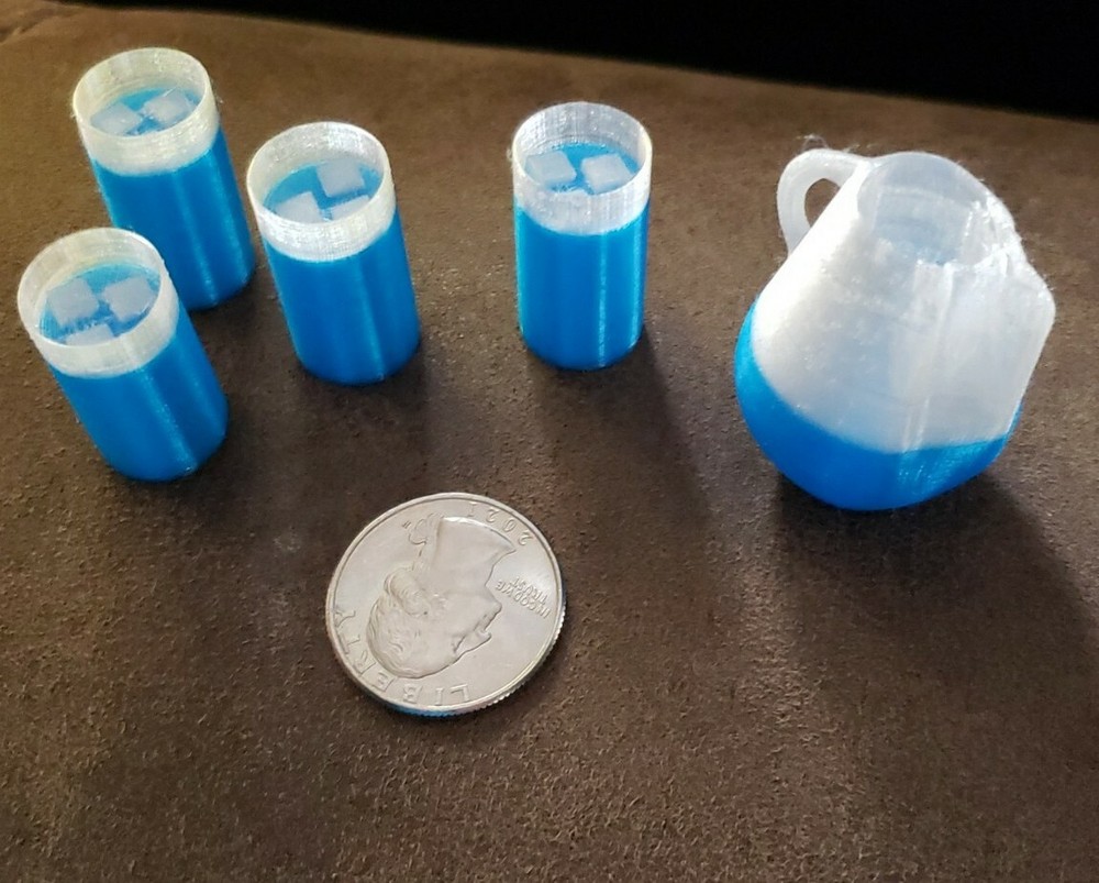 Barbie Size Plastic Water Pitcher And Four Glasses