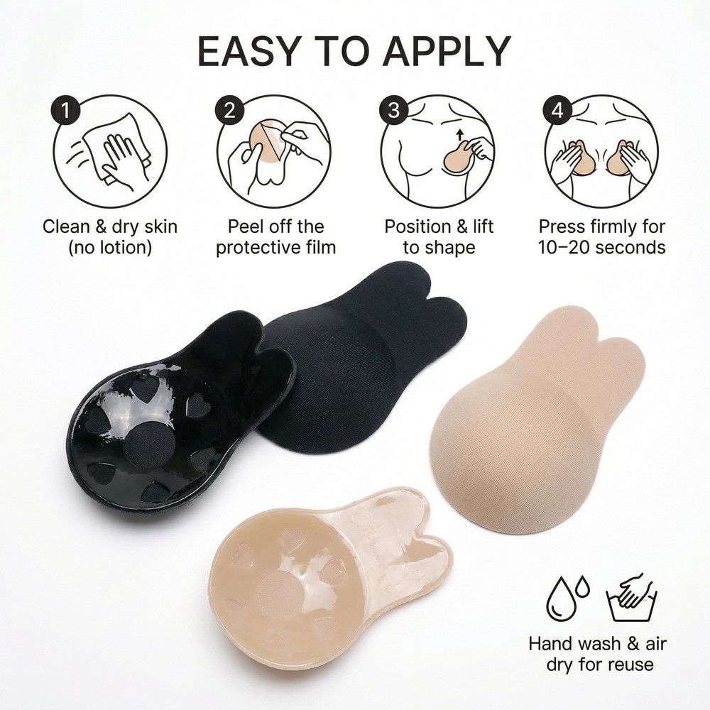 2PCS Sticky Bra, Backless Strapless Adhesive Push Up Large-X-Large, No