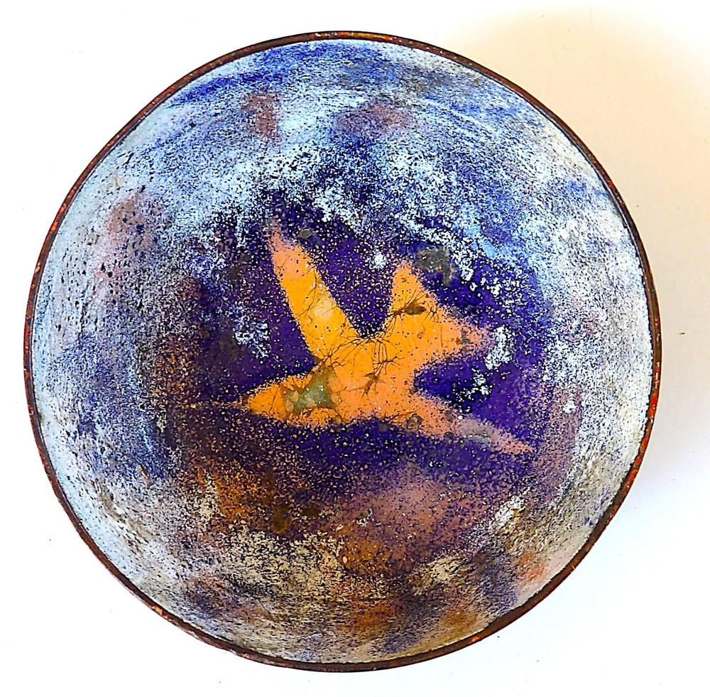 VINTAGE ENAMELED COPPER 1x3" BOWL