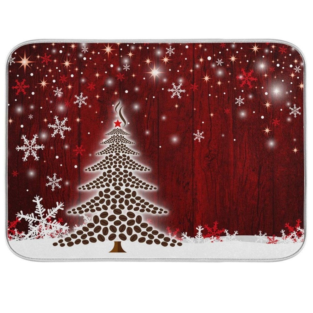 Christmas Tree Dish Drying Mat for Kitchen, Absorbent Microfiber Drying Pad D...