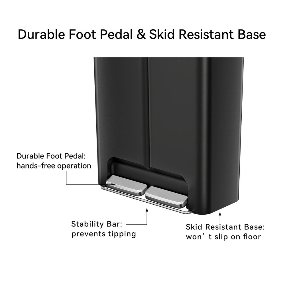 Kitchen Recycle Trash Can, 16 Gallon Plastic Dual Compartment Step Garbage Bin
