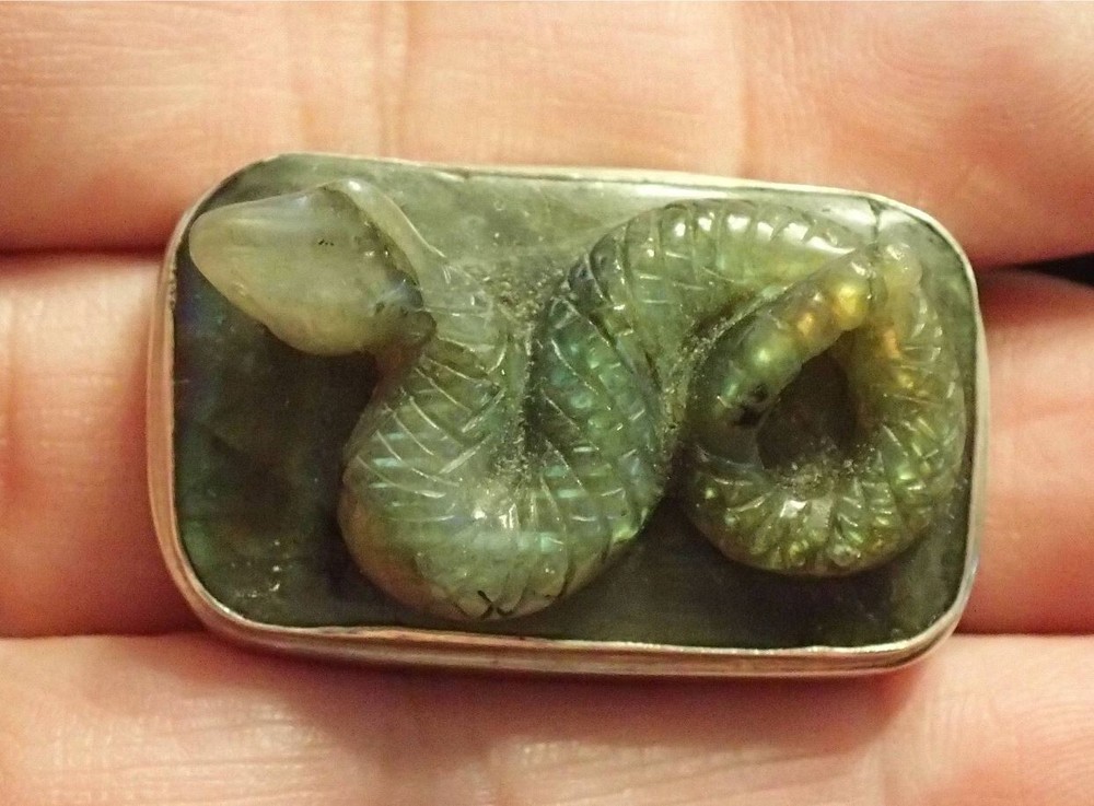 Carved Labradorite Snake Sterling Silver Ring. Adjustable