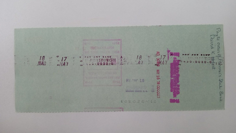 David Hobert: 1978 Pittsburgh Pirates Expense Check