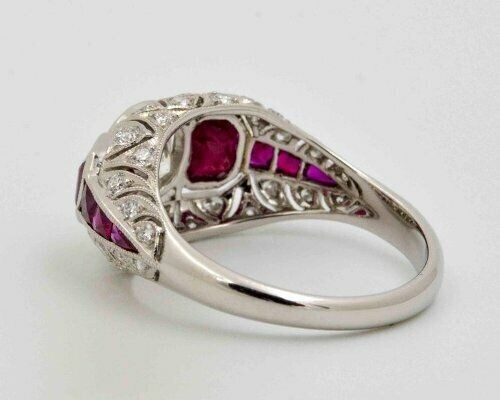 Art Deco Vintage Style Lab-Created 2.60 Ct Diamond & Ruby Ring 14K White Gold FN