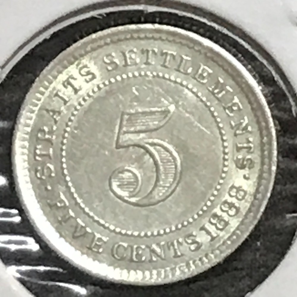 Straits Settlements 5 Cent Silver Prem AU/Unc 1888