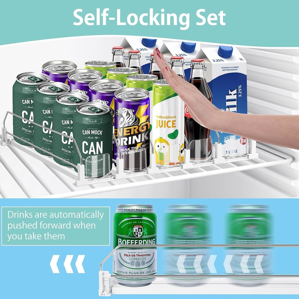 Drink Organizer for Fridge, 5 Row Automatic Pusher Glide, Adjustable Width Soda