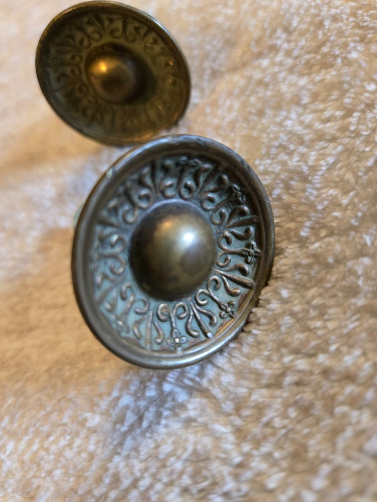 Pair of Vintage Victorian Styled Solid Antiqued Brass Knobs