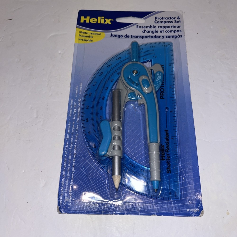 Helix Protractor &  Compass 2 -Piece Set [Incl. Pencil]