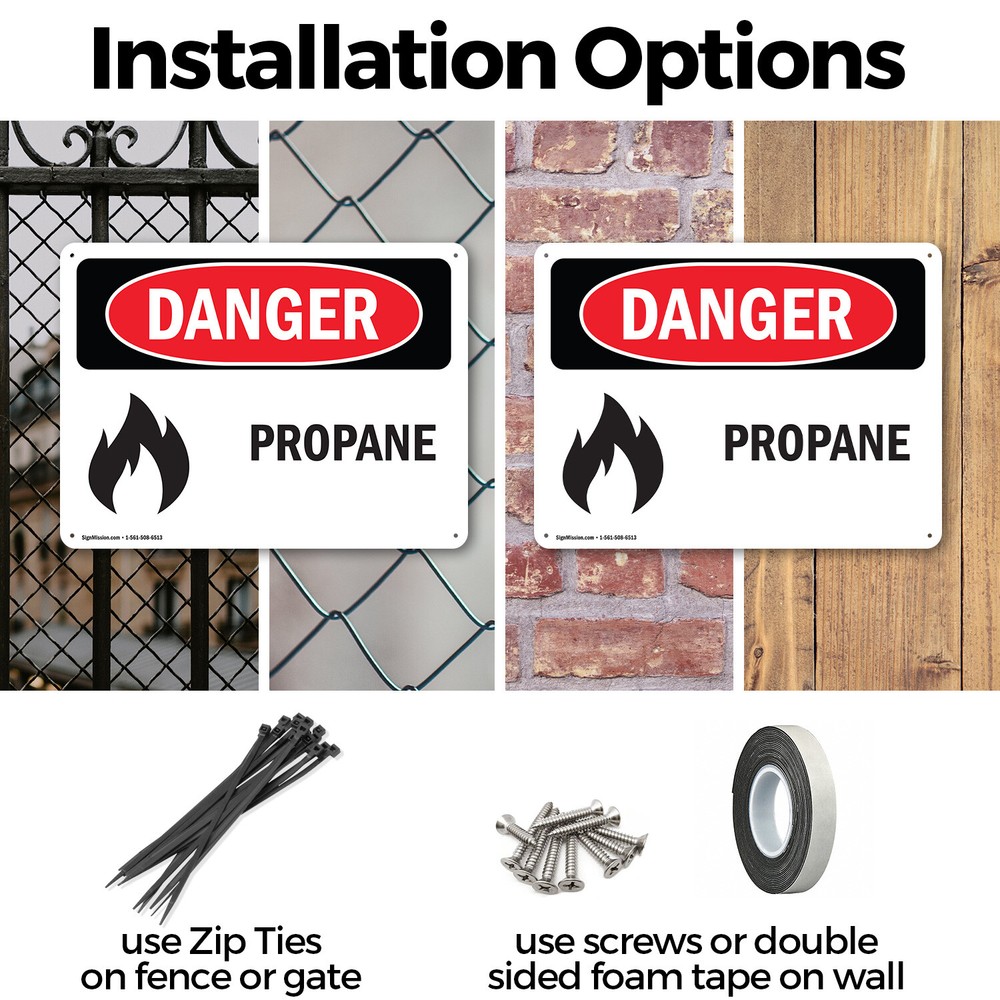 (2 Pack) Propane OSHA Danger Sign Decal Metal Plastic