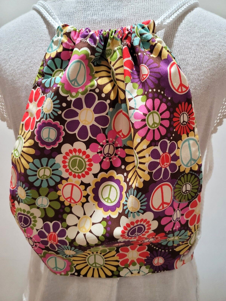 Handmade String Backpack -Flower Power-Multi Color- New