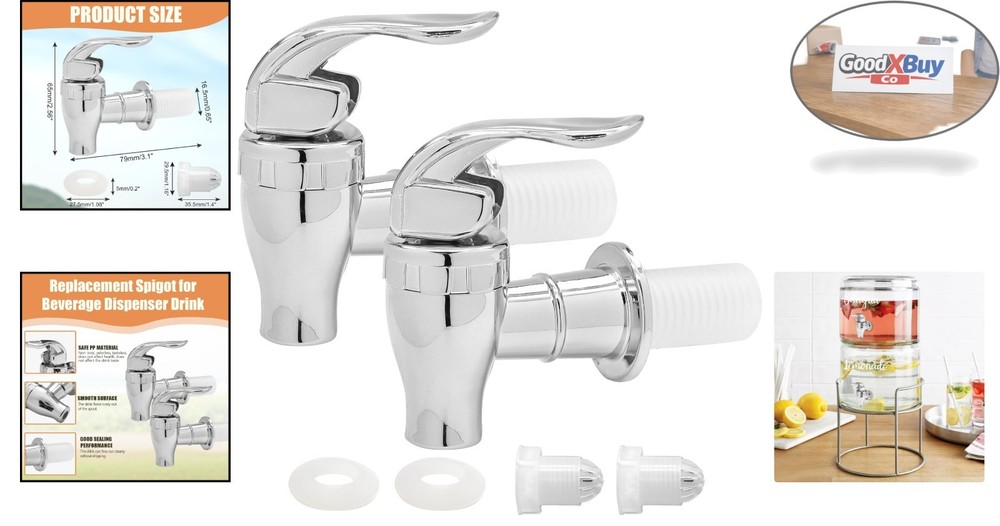 2 Pack Food Grade Plastic Beverage Dispenser Spigot Silver Replacement Tap - ...