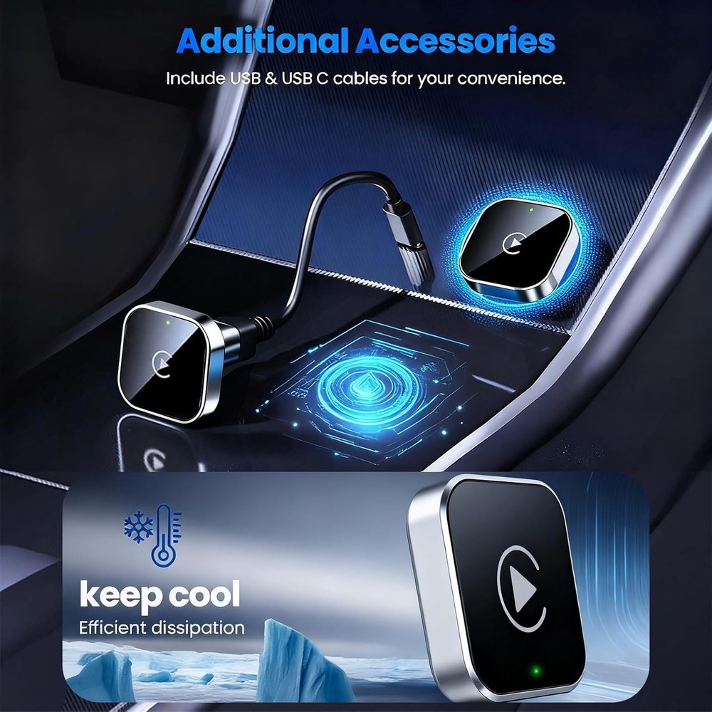 2026 Upgraded Wireless CarPlay Adapter - Fast Auto-Connect, for iPhone & Android