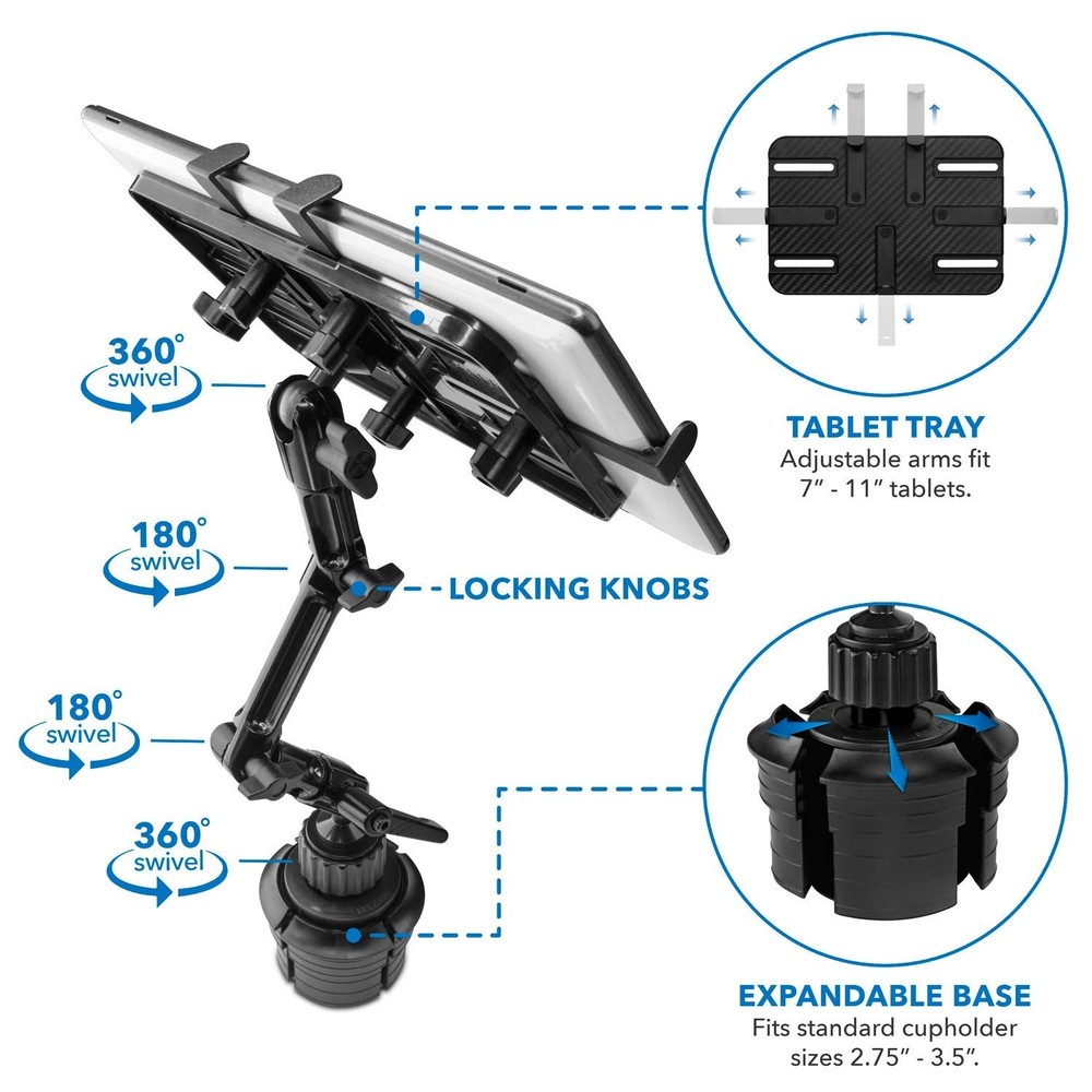 Heavy Duty Tablet Mount for Car Cup Holder Universal ELD Compliance Solution