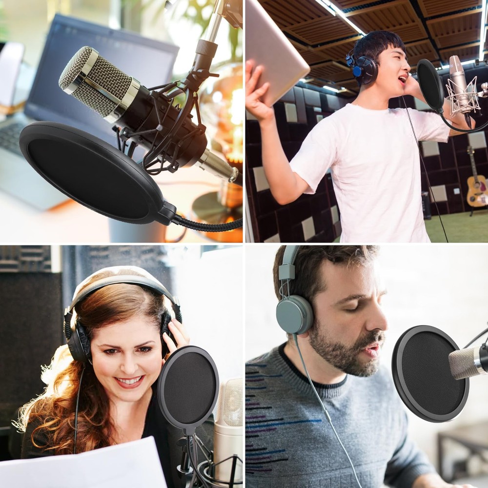 Professional Microphone Pop Filter Shield,Mic Wind Shield Screen with Blue Ye...