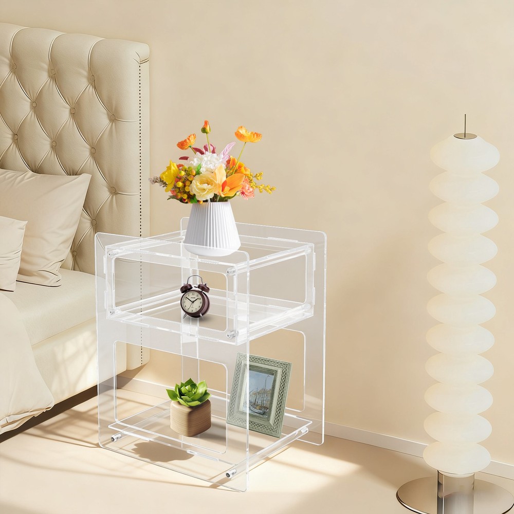 3-Tier Acrylic Side Table Acrylic Nightstand Elevated Bottom Preventing Damp