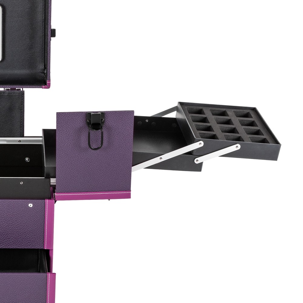 Portable Rolling Makeups Train Case Lockable Cosmetic Storage Organizer Trolley