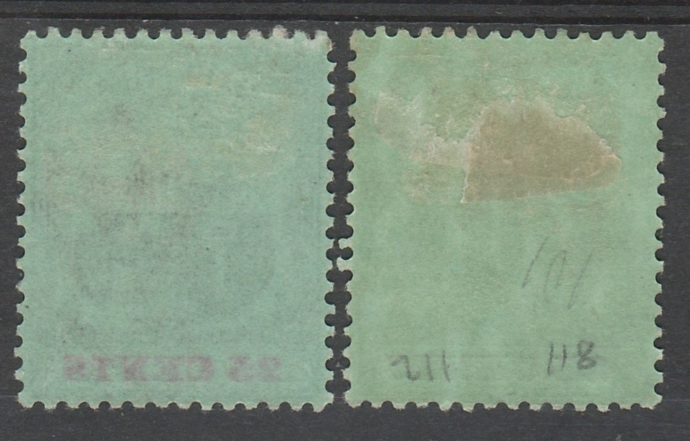 MAURITIUS 1900 ARMS 25C BOTH PAPERS WMK CROWN CA