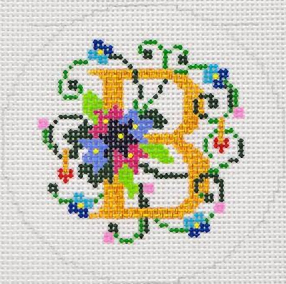 Needlepoint Handpainted Lee BJ Canvas Letter B 3"