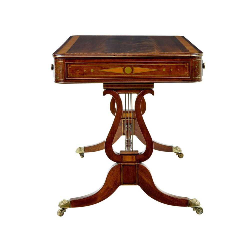 19TH CENTURY REGENCY BRASS INLAID WRITING DESK