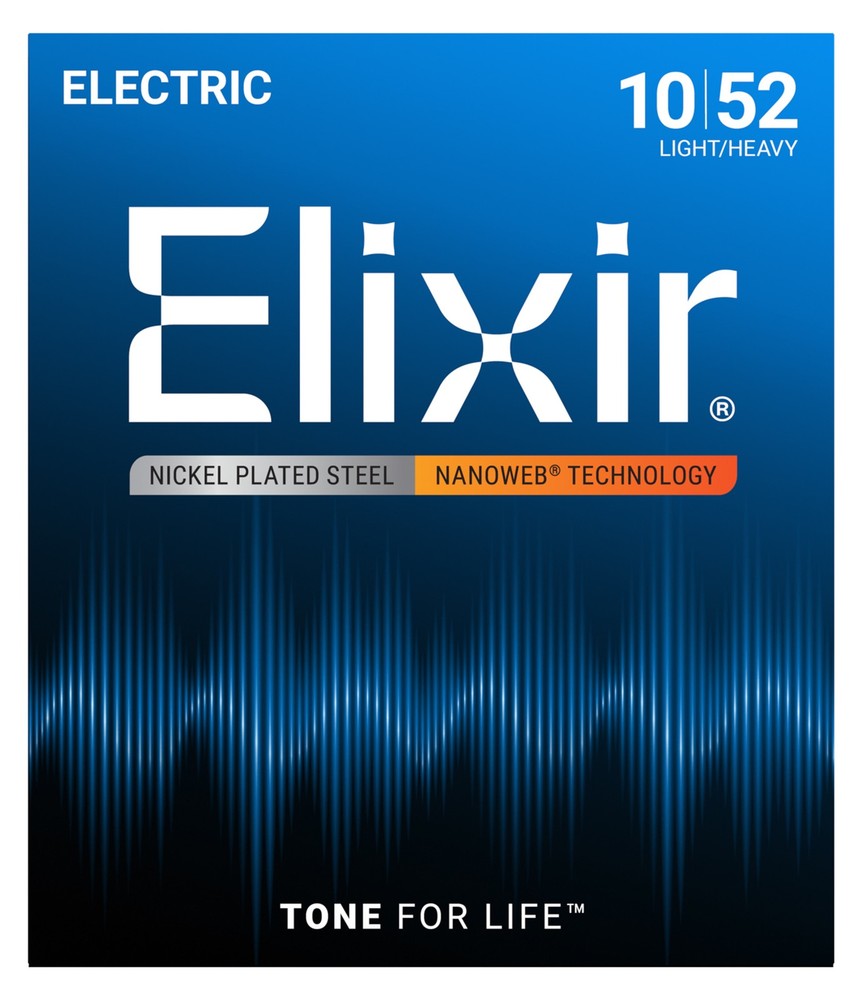 Elixir 12077 Nanoweb Light Top/Heavy Bottom Electric Guitar Strings (10-52)