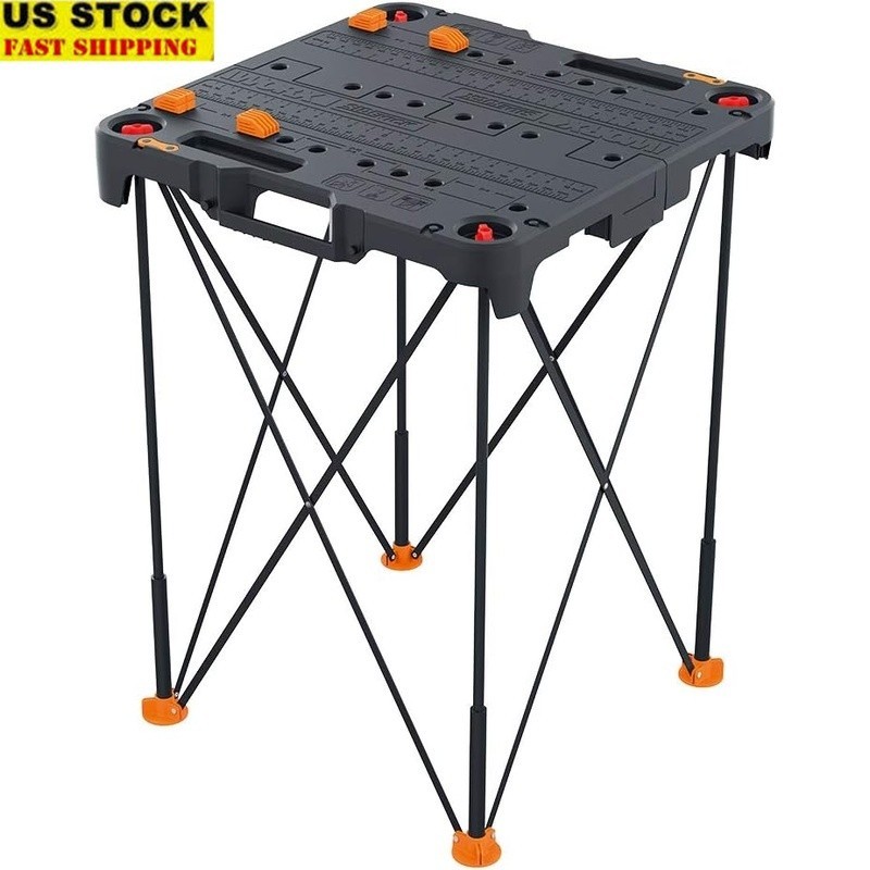 Lightweight Portable Workbench 300lbs Folding Table W/ Clamps & Link Locks Black