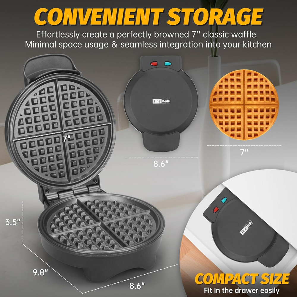 7 Inches round Classic Waffle Maker Machine, Mini Waffle Maker, Non-Stick Waf...