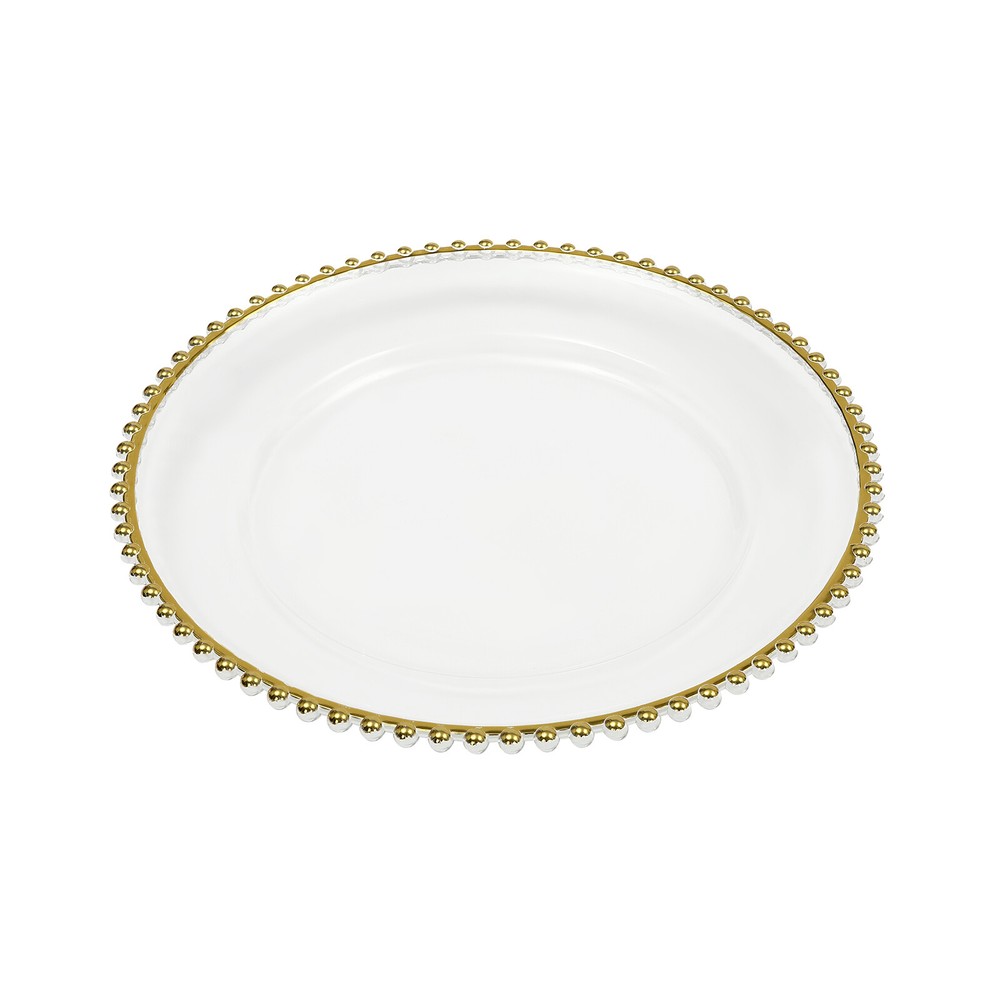 25* Clear Charger Plates Round Plate Dinnerware With Gold Elegant Beaded