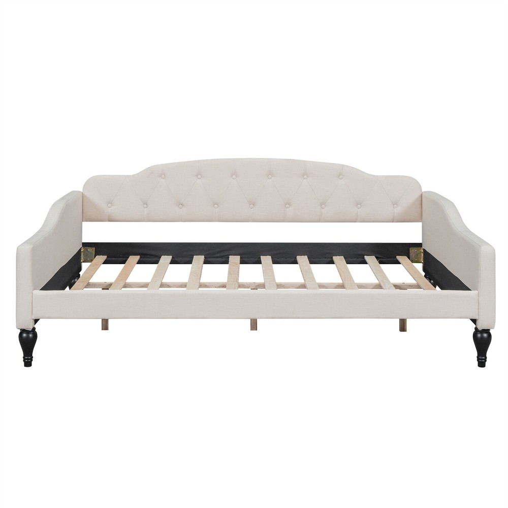 Full Size Daybed Linen Upholstered Bed Frame Sofa Bed for Bedroom Beige US