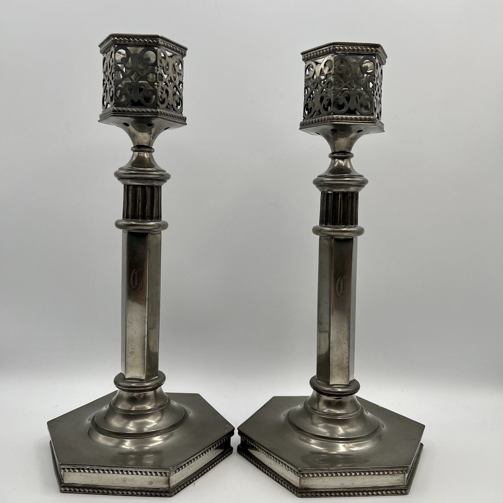 Vintage REED & BARTON Pair Candlesticks Silverplate 12" Tall Ornate