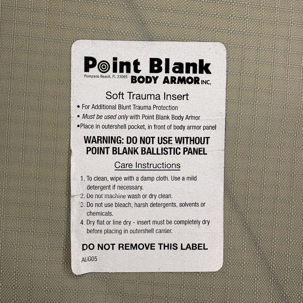 PB Trauma Plate Insert 5x8 Soft Impact Panel Body Armor
