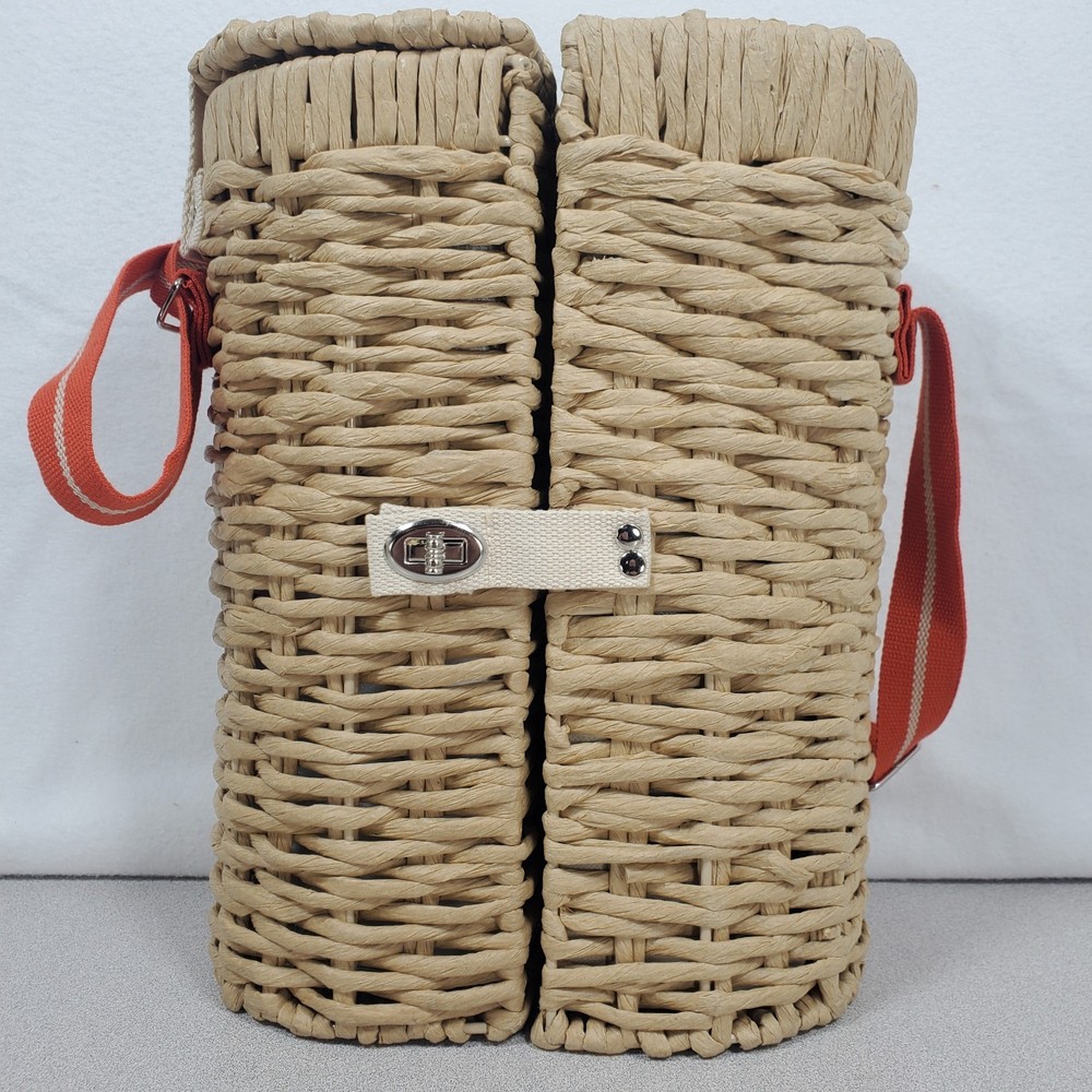 Wicker Wine Picnic Bottle & Accessory Tan Carrier With Shoulder Strap