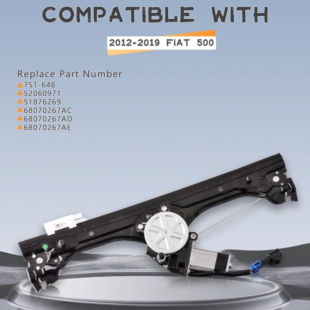 Front Left Driver Side Power Window Regulator with Motor Fiat 500 Driver Side