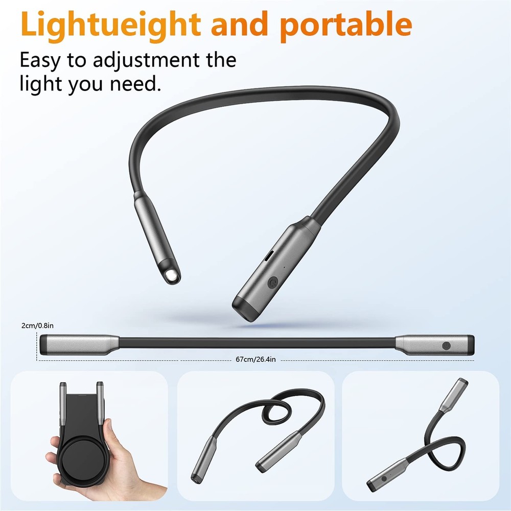 Book Light LED Neck Reading Light,Bendable Rechargeable Book Light for Readin...