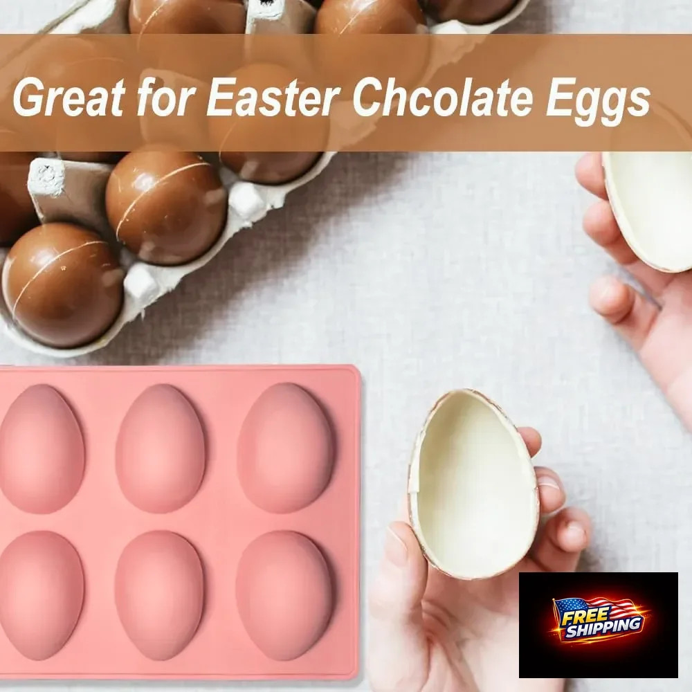 3 Pack 3D Easter Egg Silicone Molds, 8 Cavity Egg Shape Non-stick Baking Molds T