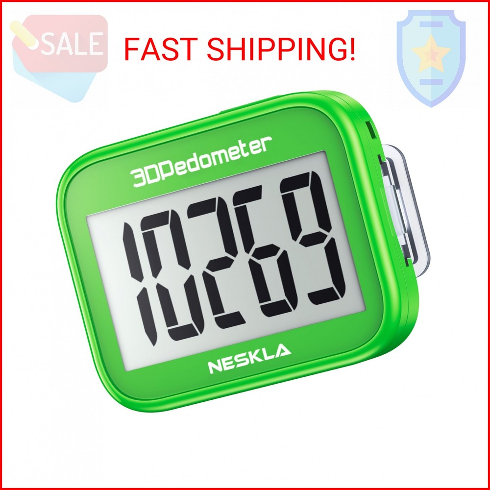 NESKLA 3D Pedometer for Walking, Simple Step Counter with Large Digital Display,
