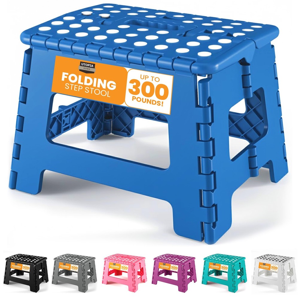 Folding Step Stool with Handle – 9 Inch Anti Slip Collapsible Stool – Holds U...